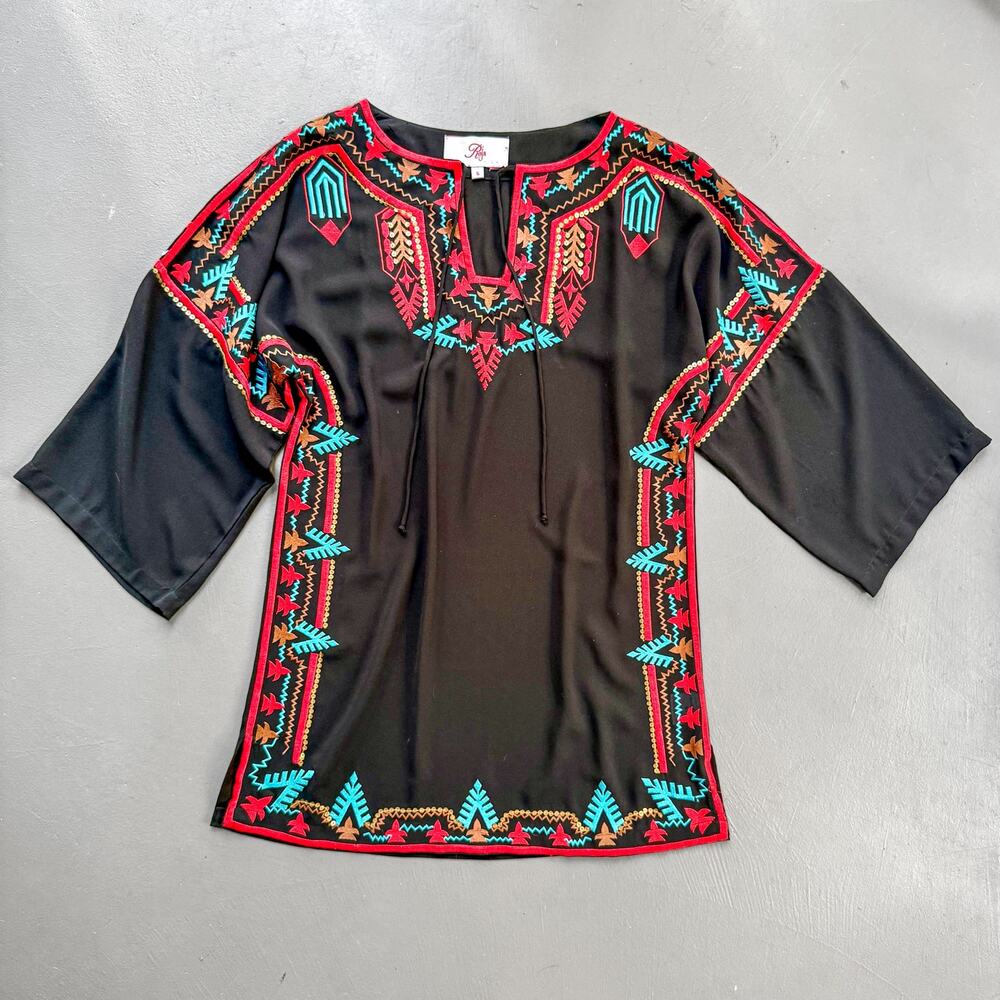 Roja Embroidered Aztec Boho Tunic Top SIZE S Festival Vacation Blouse